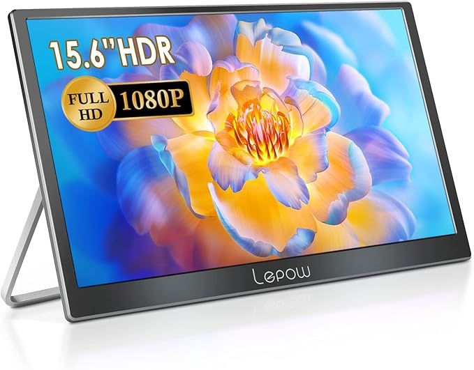 Lepow Portable Monitor, 15.6 Inch Full HD 1080P USB Type-C Computer Display IPS Eye Care Screen with Speakers for Laptop PC PS4 Xbox Phone Included Sm