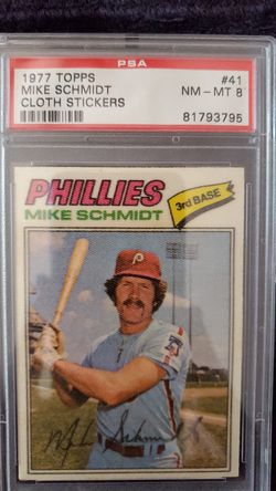 MIKE SCHMIDT 1977 Topps Cloth Stickers #41 PSA Graded NM-MT 8 MLB Phillies