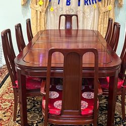 I AM SELLING THE REAL WOOD DINING 100% TABLE WITH 8 chairs . Very strong chairs and table  Table long 84 inches with 2 leaves  Each leaf 18 inches   W