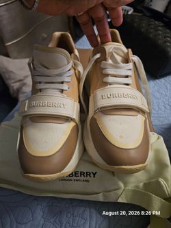Authentic Burberry Ramsey Low-Top Mixed-Media Chunky Sneakers (with Dust Bag)