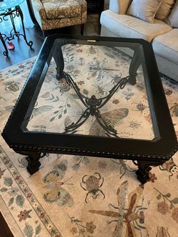 Black Wood and Glass Coffee Table