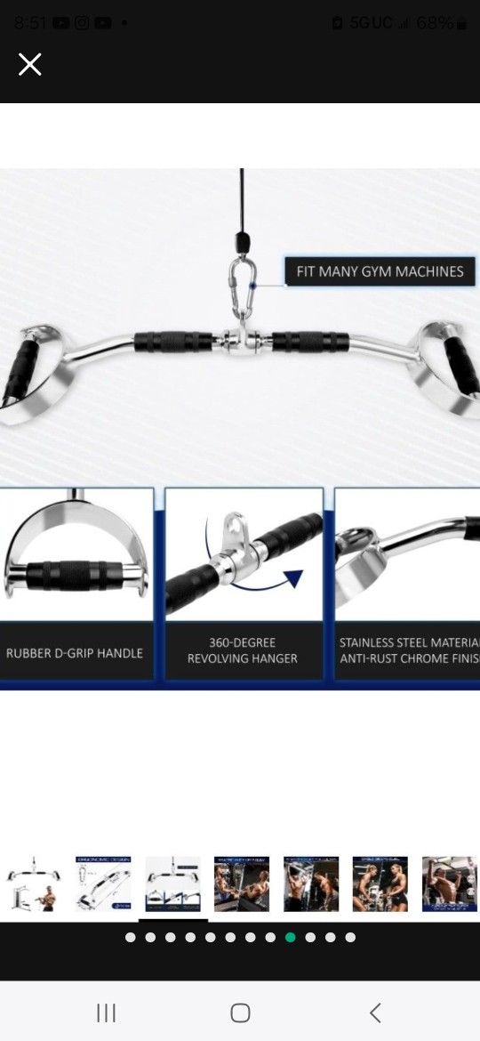 Yes4All Wide Grip Curl LAT Pull Down Bar Attachments Rubber Handgrips/Curl Bar/Press Down for Cable Pulley System Machine