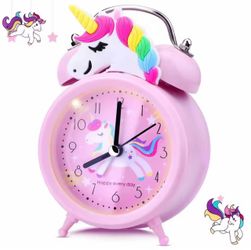 Cute Pink Unicorn Alarm Clock for Girls – Twin Bell with Night Light