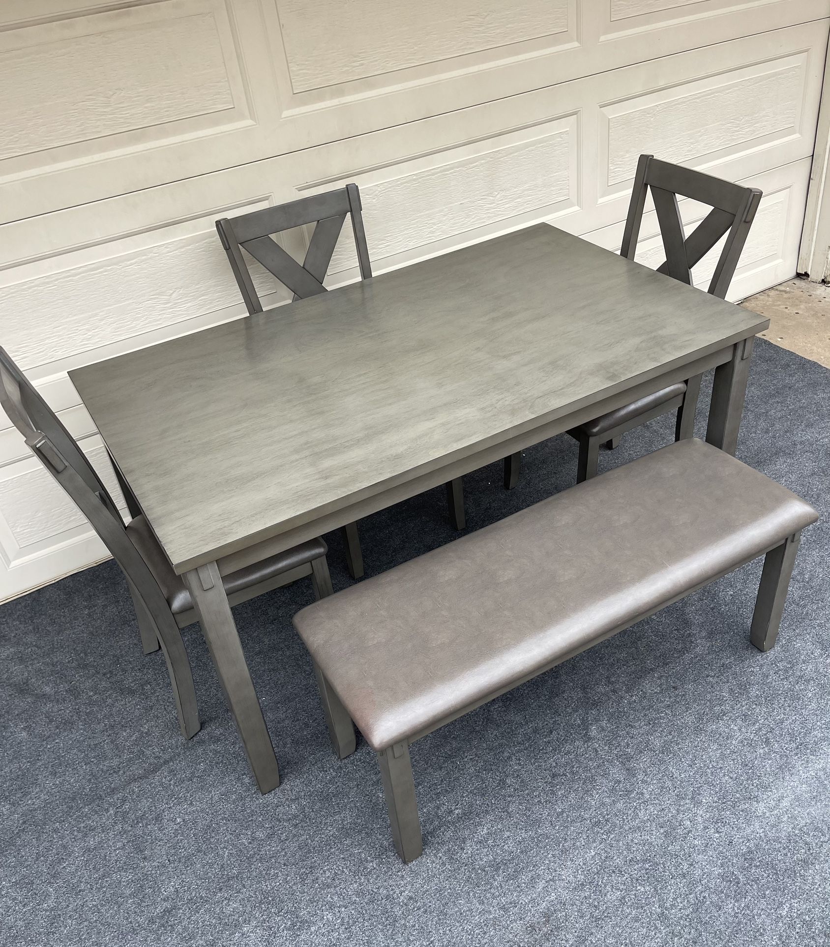 5-PC AESTHETIC DINING SET (TABLE LARGE PADDED BENCH AND 3 PADDED CHAIRS)