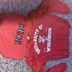 Vintage y2k Pink Victoria’s Secret university’s of Wisconsin red hoodie 