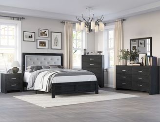 NEW Black & Silver Upholstered LED BED ROOM SET💥NO CREDIT NEEDED $10 Down