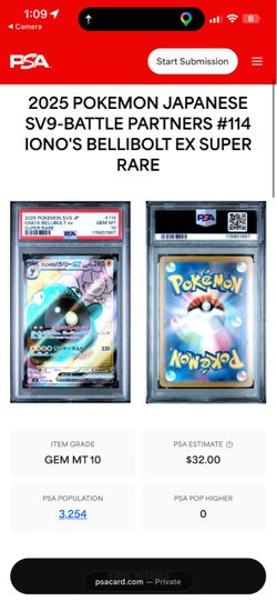 PSA 10 Iono's Bellibolt EX Japanese Pokemon Card