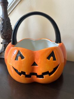 Ceramic Halloween Jack-O-Lantern Candy Bowl trick or treat