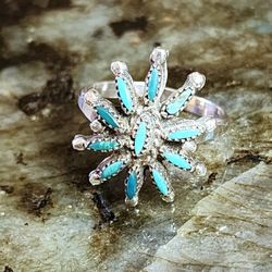 Sterling Silver Needlepoint Ring Size7 Southwestern 