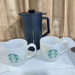 STARBUCKS COFFEE PRESS 8 CUPS & 2 MUG