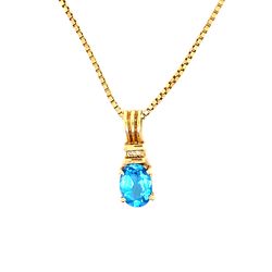 14k Blue Topaz And Diamonds Necklace 