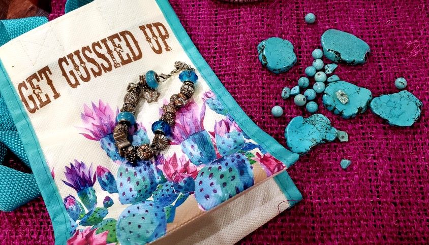 Get Gussied Up Pandora Style Bracelet & Turquoise Jewelry Beads $15 for All