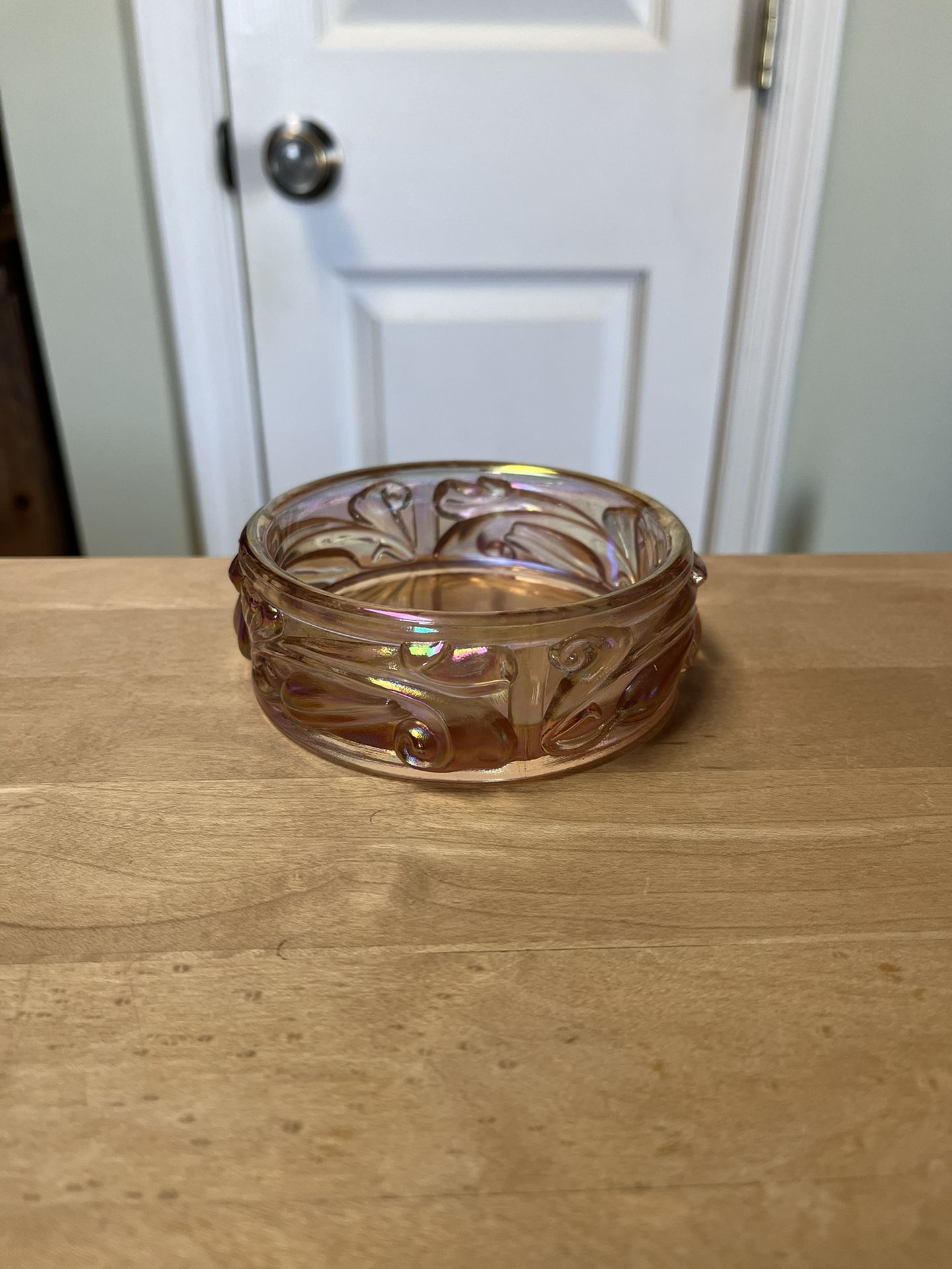Fenton Pink Iridescent Glass 4" 100th Anniversary 2005 Round Candle Holder Trinket or Candy Dish