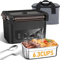 2026 Upgraded Cordless Electric Lunch Box for Adults, XL 6.3-Cup Rechargeable Heated Lunch Box with 20,800mAh, 5-Side Heating, Self-heating Food Warme
