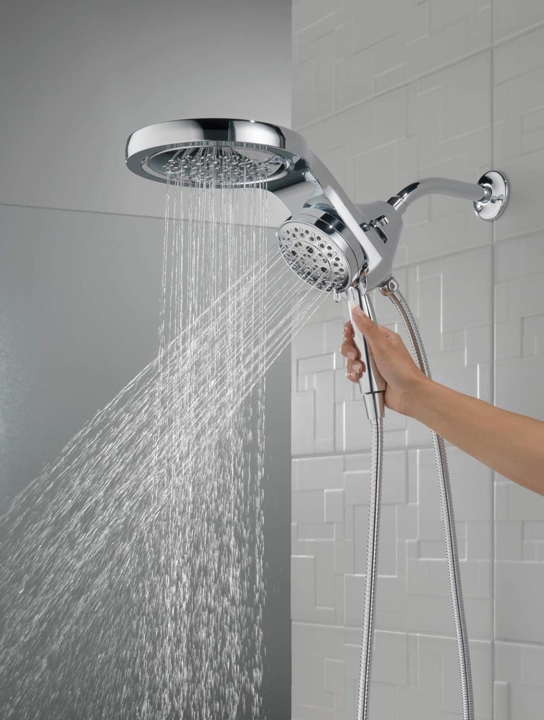 Delta Faucet HydroRain 5-Spray H2Okinetic Dual Shower Head with Handheld Spray, Chrome