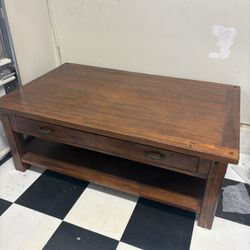 Solid Wood Rustic Coffee Table with Drawer & Shelf - 48” Wide