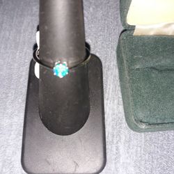 Sterling Silver Blue Lab Opal Ring Sz 7