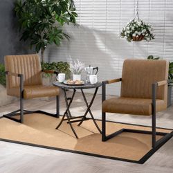 Modern Leather Dining Chairs Set Of 2  Brown