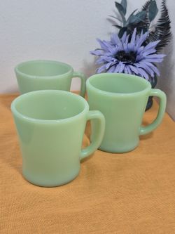 Lot of 3 Vintage Anchor Hocking Fire-King Jadeite D Handle Coffee Mugs