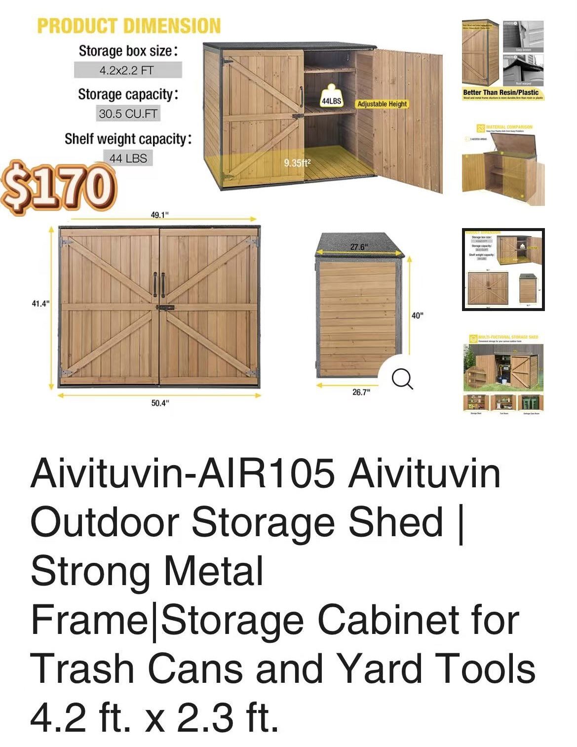 😀 Aivituvin-AIR105 Aivituvin Outdoor Storage Shed | Strong Metal Frame|Storage Cabinet for Trash Cans and Yard Tools 4.2 ft. x 2.3 ft.