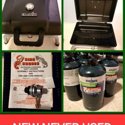 NEW  TABLE TOP CHARBROIL GRIL w/ 6 Cannisters Of PropaneL