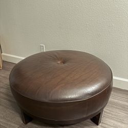 Ottoman Brown Leather Crate & Barrel
