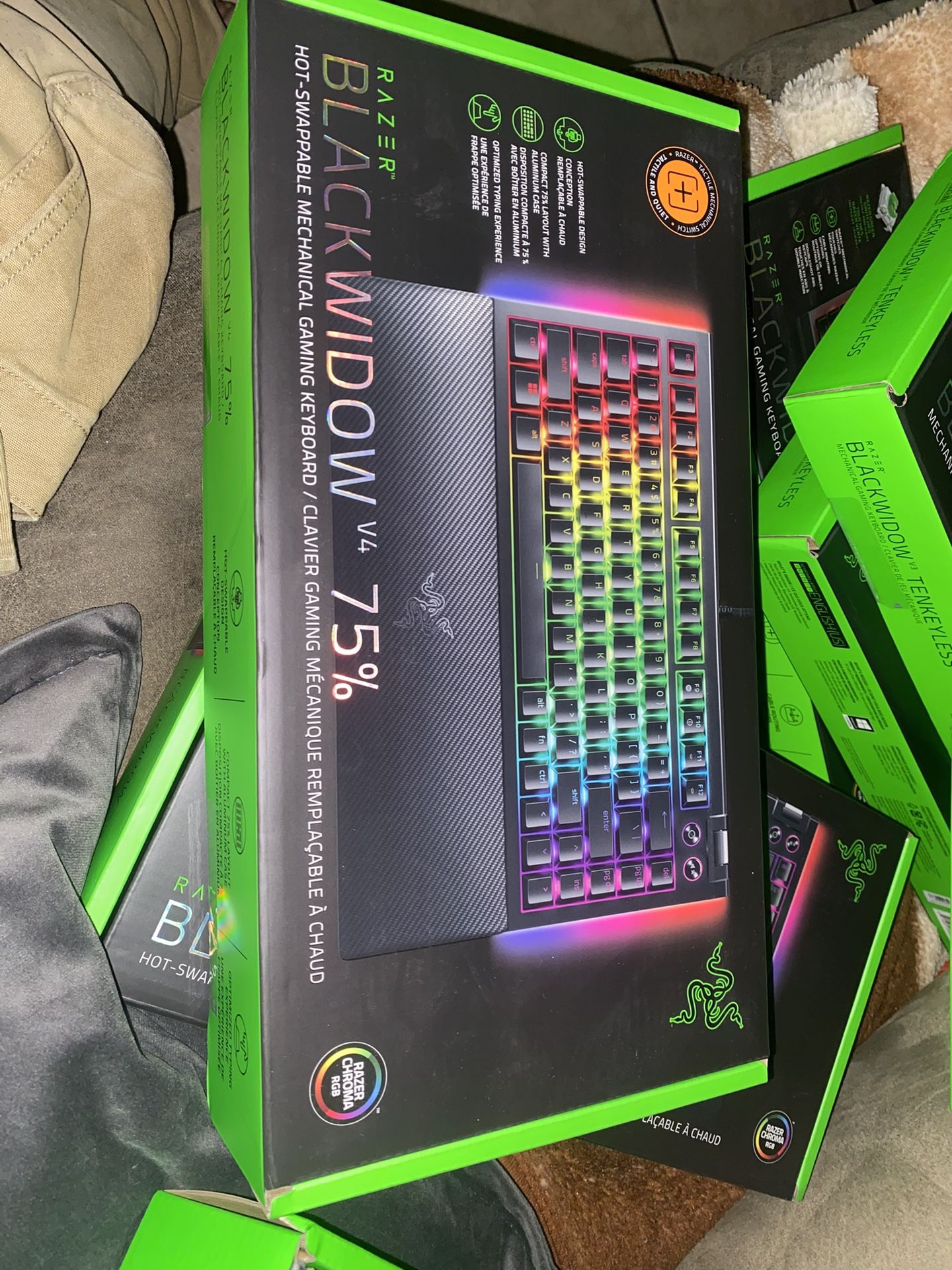Razer - BlackWidow V4 75% Wired Orange Switch Gaming Keyboard with Hot-Swappable Design - Black