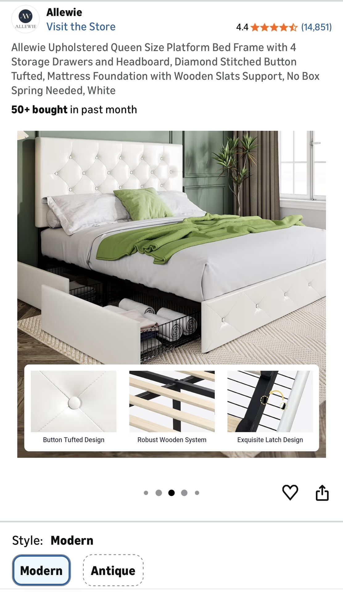 Queen Size Platform Bed Frame with 4 Storage Drawers and Headboard