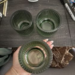 6 Green Large Candle Holders
