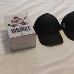 Buehler statue and Sox Caps