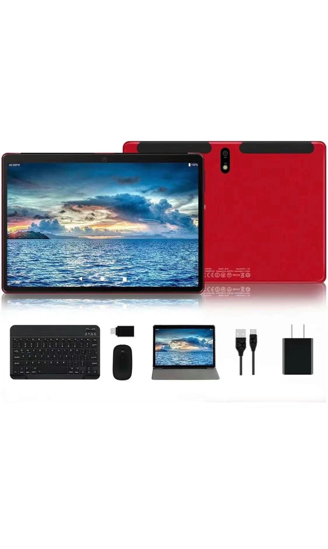 Tablet 10.1 inch ,Android 10.0 Tablets Ultra-Portable- RAM 4GB | 64GB Expandable -8000mAh Battery - WiFi —Mouse | Keyboard and More -Red