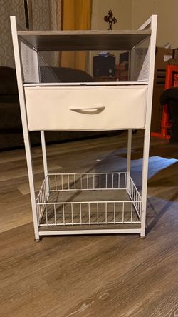 White Metal Storage Shelf with Drawer