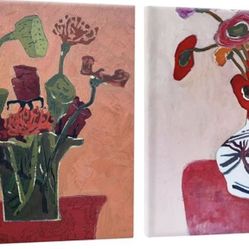 New 16*16”Floral Vase Wall Art Decor Set of 2 Wood Framed Canvas Classic Simplicity Warm