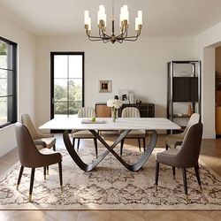 7 Piece Stone & Steel Dining Set