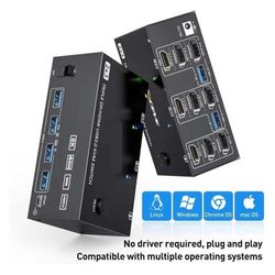 Triple Monitor Displayports USB KVM Switch 8K@60Hz 4K@144Hz 3 Monitors 2 Computers ,Highly Compatible