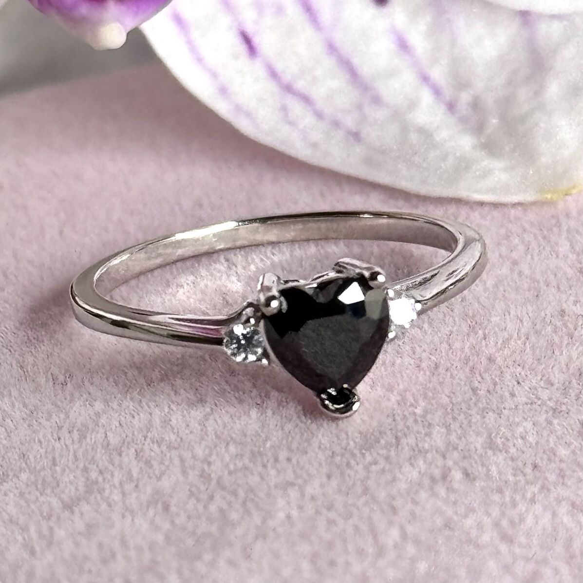 Black With Clear CZ 🖤 Ring 925 Sterling Silver Size 8