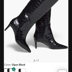 LIKE NEW Black Faux Croc Print Stylish Rare Find Knee High Boots