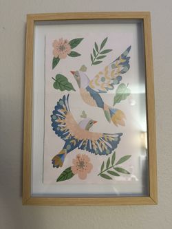 Framed Art Print – Colorful Birds & Florals