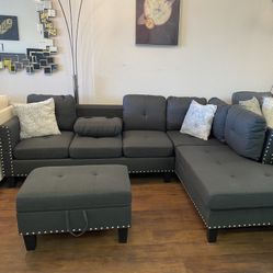 Gray Sectional & Ottoman