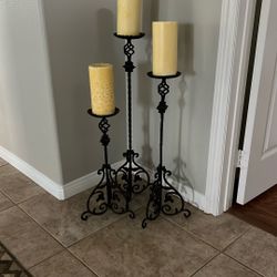 Set Of 3 Wrought Iron Candle Holders