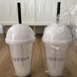Set of 2 Official Las Vegas "The Sphere" Souvenir Tumbler Cups with Straws - Brand New