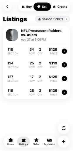 4 Tickets Las Vegas Raiders v San Francisco 49ers Thu • Aug 27, 2026 • 5:00 PM