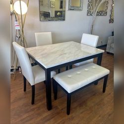 5 Piece faux marble top dining table set 