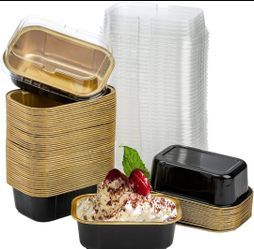 60 Pack Aluminum Foil Baking Cups, 5 Oz Disposable Ramekins with Lids, Black 