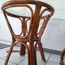 Rattan Bamboo Glass Table Set OBO