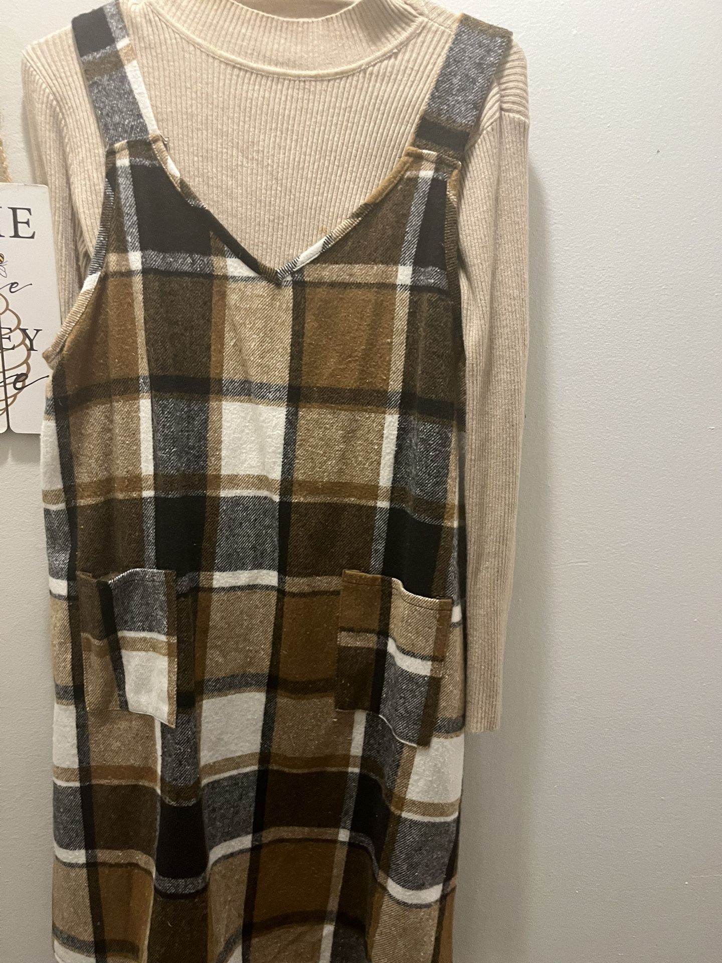 Women Plaid Jumper Dress Set Size XL