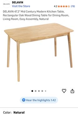 DELAVIN 47.2" Mid Century Modern Kitchen Table, Rectangular Oak Wood Dining Table for Dining Room, Living Room, Easy Assembly, Natural