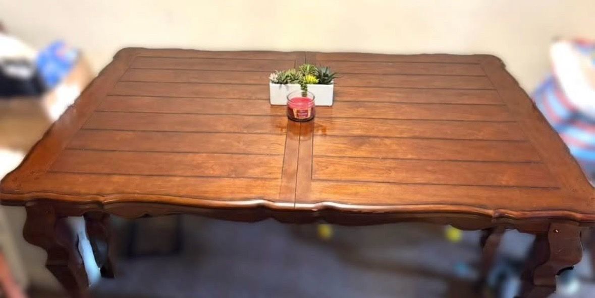 real wood dining table (+ 6 free chairs!)