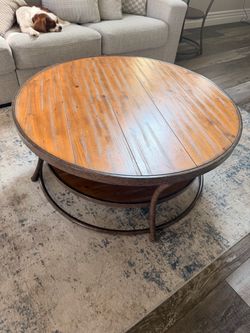 Round Wood and Metal Coffee Table