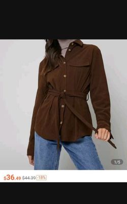 Brown Belted Button-Down Jacket